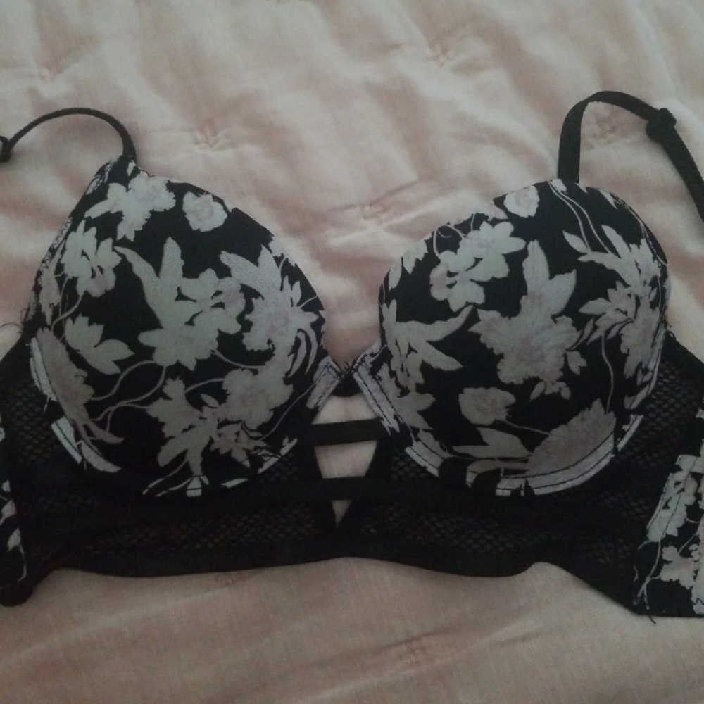 Floral Mesh black and pink bra
